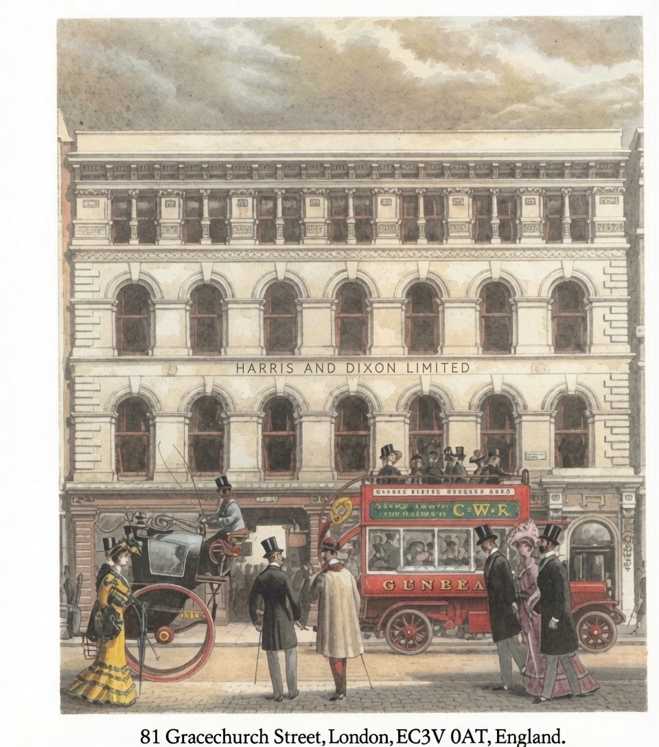 Victorian watercolour of 81 Gracechurch Street, the Harris & Dixon head office